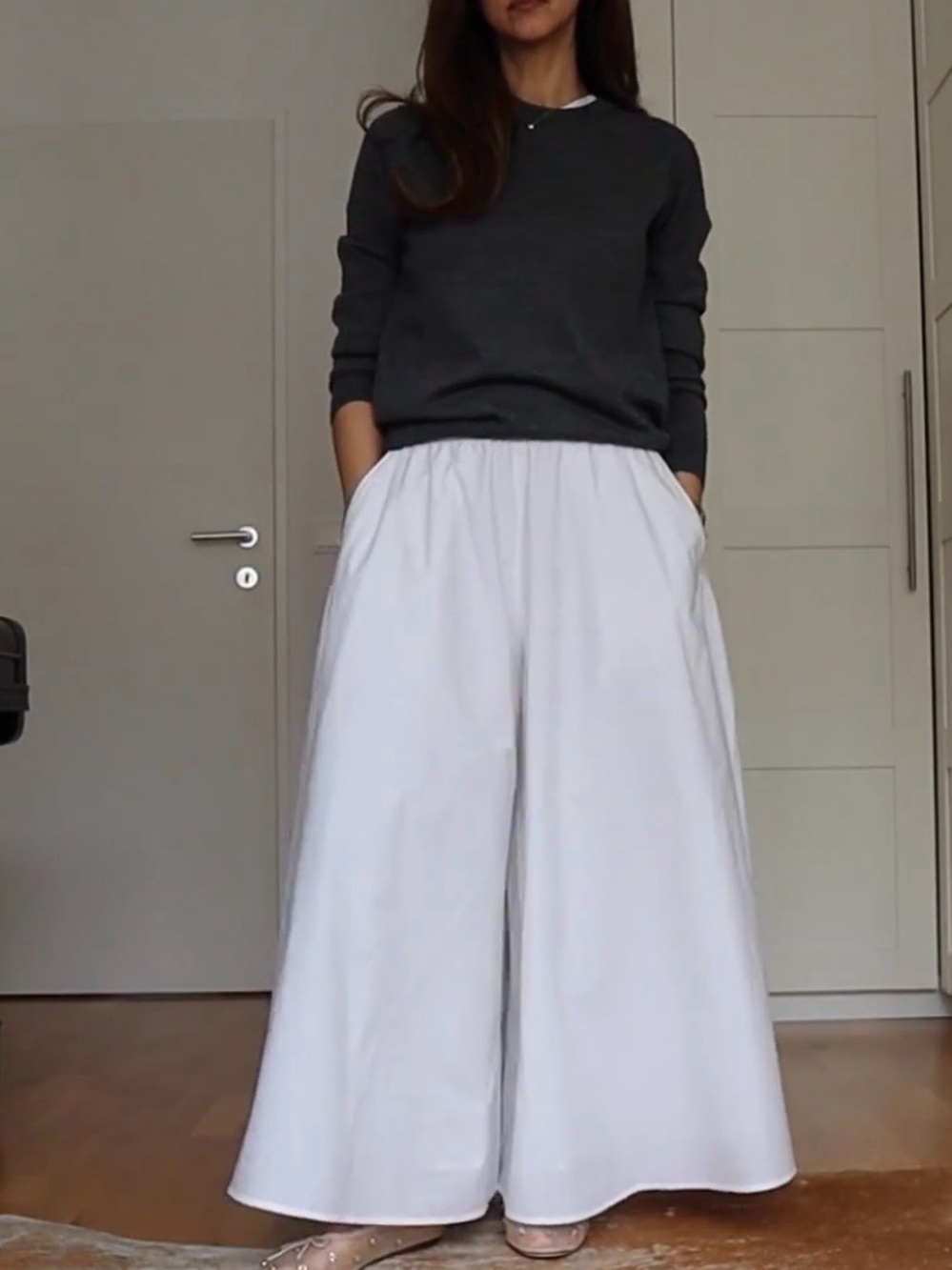 COS cotton Wide Leg White Palazzo Pants S